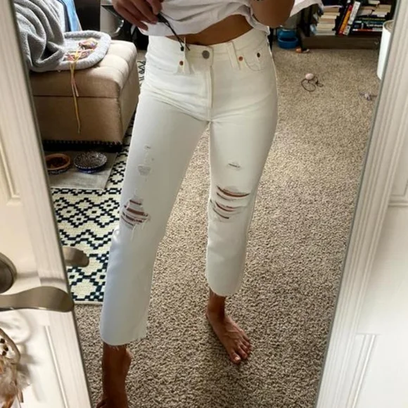 Levi's Wedgie Straight Leg Jeans Distress White - Picture 1 of 7